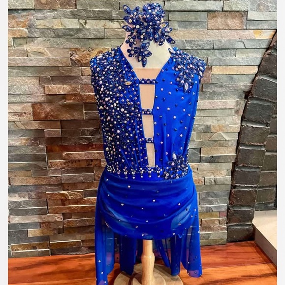 Other - Custom Made Stunning Blue Beaded Dress with Headpiece